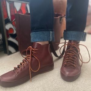 FEIT hand sewn high top brown leather shoes